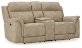 Signature Design by Ashley Next-Gen DuraPella Power Reclining Loveseat with Center Console and Adjustable Headrest, Beige Signature Design by Ashley