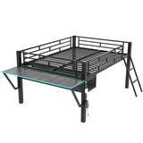 SOFTSEA Full Size Metal Loft Bed with Desk Low Gaming Loft Bed with LED and Storage Space for Kids SOFTSEA