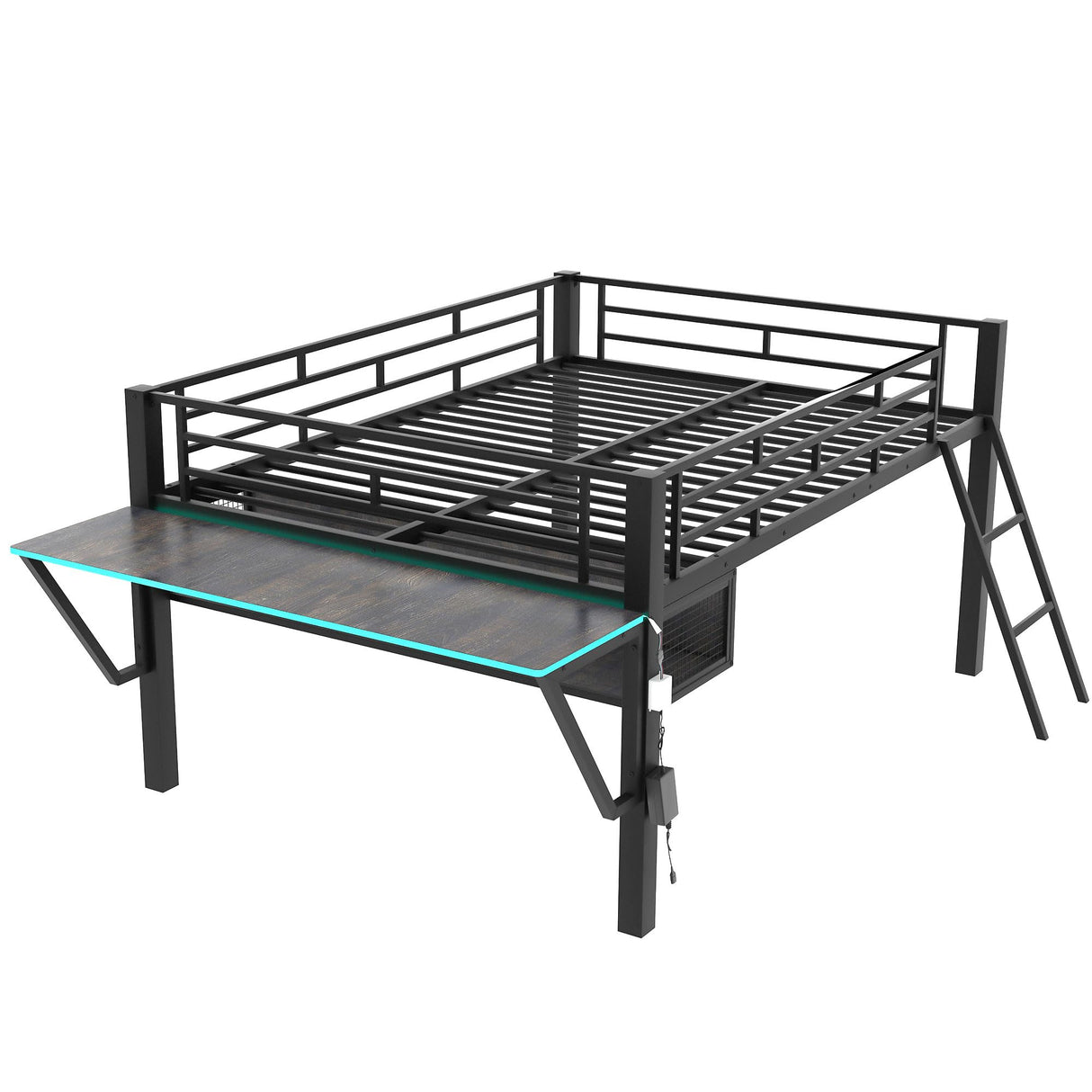 Bellemave Black Full Size Loft Bed with Integrated Gaming Desk and LED Lighting Bellemave