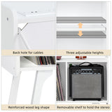 Lerliuo Record Player Stand with Charging Station Holds Up to 220 Albums, Large Turntable Stand with 4 Cabinet, Mid-Century Record Player Table,White Vinyl Holder Storage Shelf for Bedroom Living Room Lerliuo
