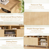 Jocoevol Fluted TV Stand for 65 Inch Boho Entertainment Center With Storage, Wood Media Console Cabinet With Shelves and Doors, Living Room Furniture for Bedroom, Natural Oak Jocoevol