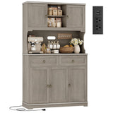 HOSTACK 71" Tall Pantry Cabinet with Power Outlets, Kitchen Pantry Storage Cabinet with Microwave Stand, Farmhouse Kitchen Hutch with Drawers, Food Pantry Large Cupboard for Dining Room, Ash Grey HOSTACK