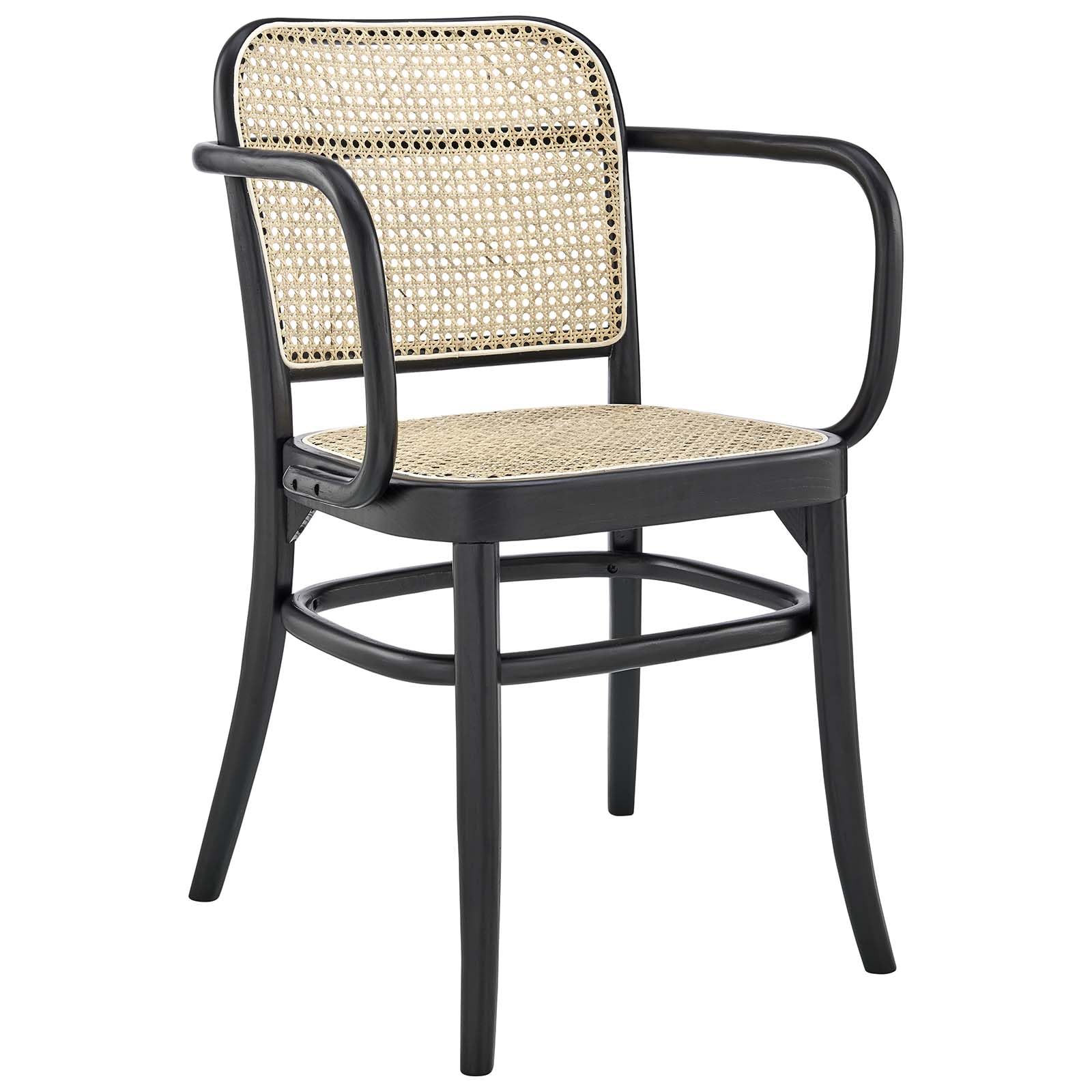 Modway Winona Elm Wood Dining Chair with Cane Rattan Seat in Black 21 x 22.5 x 32 - WoodArtSupply