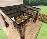 Sojag 10' x 12' Francfort Wall-Mounted Hardtop Gazebo Outdoor Weather-Resistant Aluminum Frame Sun Shelter Black,Brown Sojag