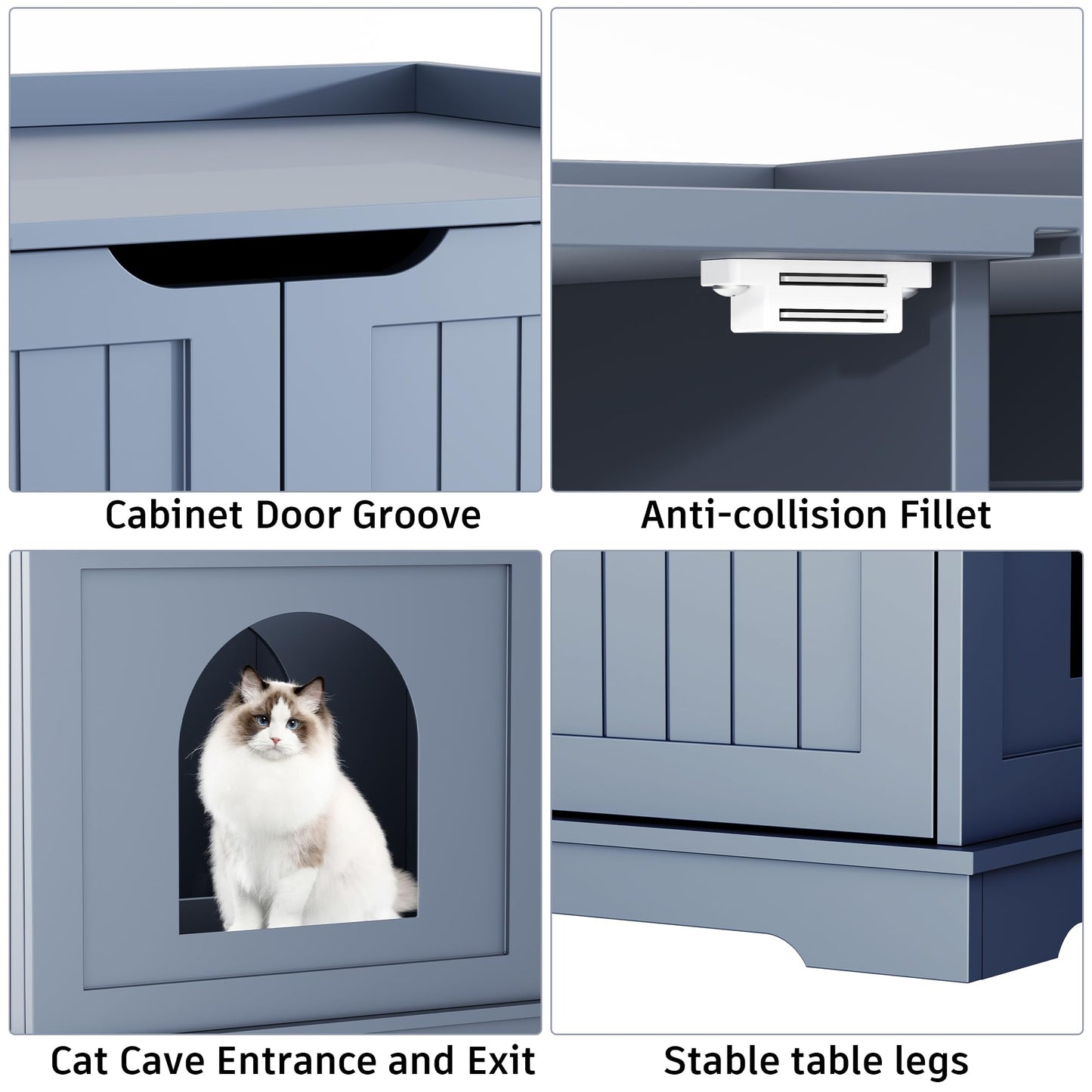 HOME BI Cat Litter Box Enclosure, Cat Litter Box Furniture Hidden, Cat Washroom Storage Bench, Pet Crate Furniture, Modern Wooden Cat Litter Cabinet, Cat Home, Kitty Hideaway, Gray - WoodArtSupply