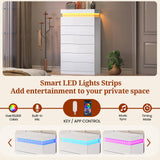 UPOSOJA Tall White Dresser for Bedroom, Modern 6 Wood Drawers with LED Light and Power Outlet, Floating Dressers for Closet, Large Chest of Drawer for Living Room, Hallway, Entryway (6 Drawers,White) UPOSOJA