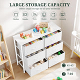 6-Drawer Dresser for Bedroom, Anti-Tip Wide Storage Organizer Chest of Drawers with Wooden Top and Metal Frame Fabric Bins for Closet, Living Room, Hallway, Entryway, White SageNest