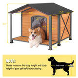 Aivituvin Dog House with Anti-Chewing Metal Frame Outdoor Large Wooden Dog Kennel Outside with Overhang Roof Large Porch Weatherproof Aivituvin