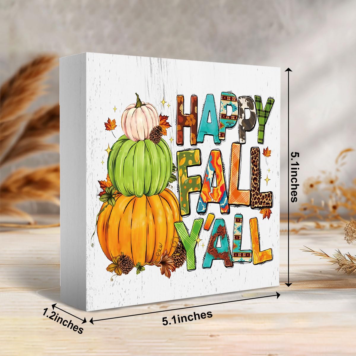 Fall Pumpkin Wooden Box Sign Funny Desk Decor Fall Decor Autumn Fall Decorations for Home Farmhouse Kitchen Table Tiered Tray Wall Rustic Plaque Block Sign Decorative Thanksgiving Harvest Dec - WoodArtSupply