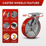 FOVERSWIVE 8"x2" Industrial Casters- Heavy Duty casters,Polyurethane Casters Wheel,Capacity up to 6000 Lb. Use for Platform Truck, U-Boat Cart,Workbenches(2 Swivel & 2 Rigid) FOVERSWIVE