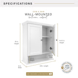MCS 23x26 White Medicine Cabinet Organizer, Wall Mounted Bathroom Cabinet for Over-The-Toilet Storage, Bathroom Furniture & Restroom Organizer MCS
