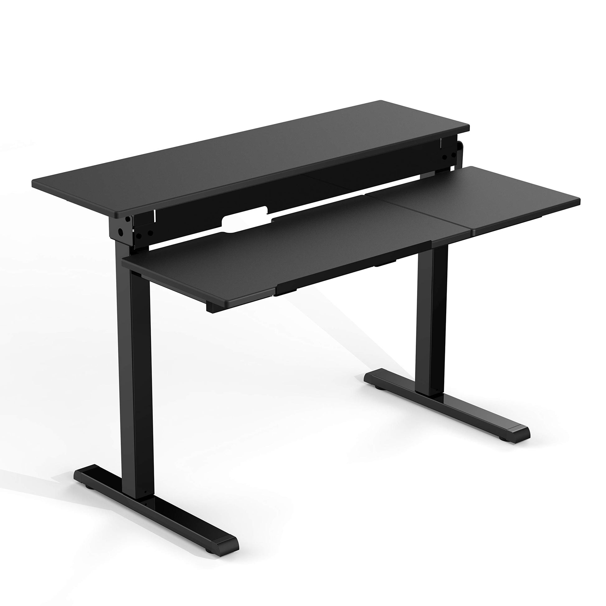 Stand Up Desk Store 48" Crank Adjustable Height Split Level Drafting Table Ergonomic Desk with Monitor Shelf (Black/Black) - WoodArtSupply