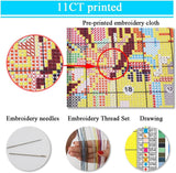 MjhRcll Floral Stamped Cross Stitch Kits, Blue Flowers Cross Stitch Ornament Kits for Adults Beginners, Counted Embroidery Needlepoint Kits Home Decor 12x16 Inch MjhRcll