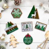 Guoofu 11 Pcs Merry Christmas Green Tiered Tray Decor, Farm Fresh Xmas Tree Balls Reindeer Snowflake Farmhouse Wood Decorations Set, Winter Holiday Rustic Wooden Decorative Signs for Home Table Shelf Guoofu