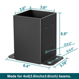 SPACEEUP 4x4 Post Base 2 Pcs, Inner Size 3.6"x3.6" Deck Post Base, Heavy Duty Powder-Coated Post Anchor Black Wood Post Brackets for Decking Porch Railing Support SPACEEUP