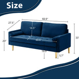 RXRRXY 67" Modern Velvet Loveseat Sofa Couch, Mid-Century Tufted Upholstered Small Love Seat Couch with 2 Pillows & 4 Golden Legs, 2-Seats Couches for Compact Space, Living Room, Apartment (Navy) RXRRXY