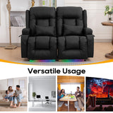 IPKIG 54" Power Loveseat Recliner Sofa, Electric Home Theater Seating with Massage Heat/4 Colors Ambient Lights/USB Port/Side Pocket/Cup Holder for Living Room, Bedroom, Home (Black, 2 Seater) IPKIG