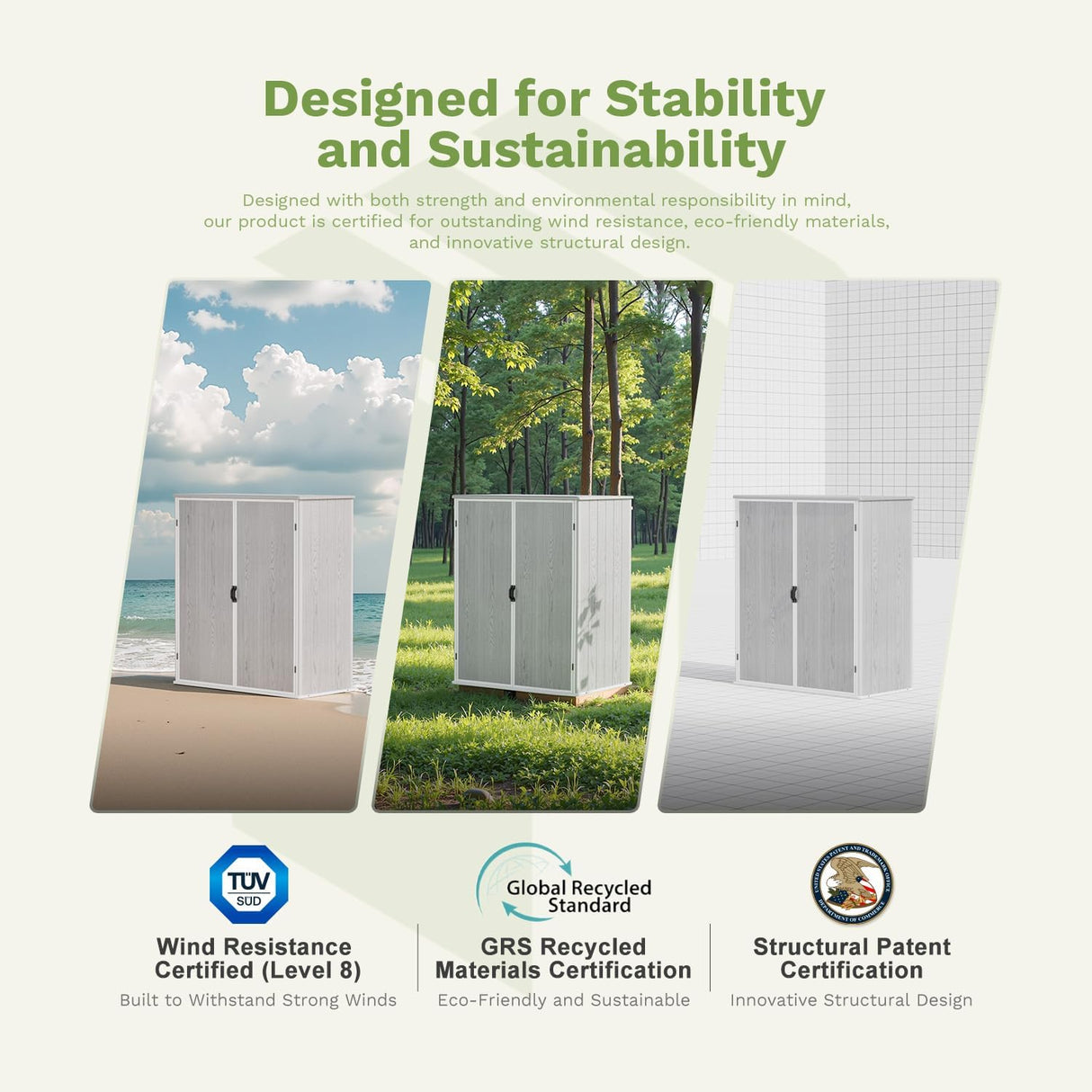 Patiowell 5x3 FT Outdoor Storage Shed with Floor, Plastic Vertical Storage Cabinet with Lockable Doors for Garden, Pool Storage, Tools and Patio Furnitrue Accessories, Light Gray Patiowell