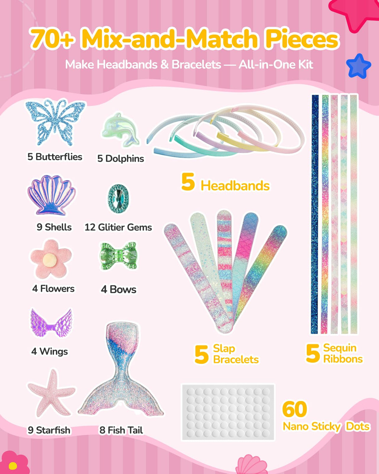 TECJOE DIY Headband Making Kit, Including Headbands & Slap Bracelets, DIY Hair Accessories Set, Arts and Crafts Gifts for Girls, Girl Toys for Age 3–10 TECJOE