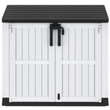 DWVO 36 cu ft Tool Storage Shed, Storage for Bakcyard, Patio, and Garden, Resin Plastic Shed with Sloped Lid, Lockable Door, and Wood Grain Finish, Light Gray DWVO