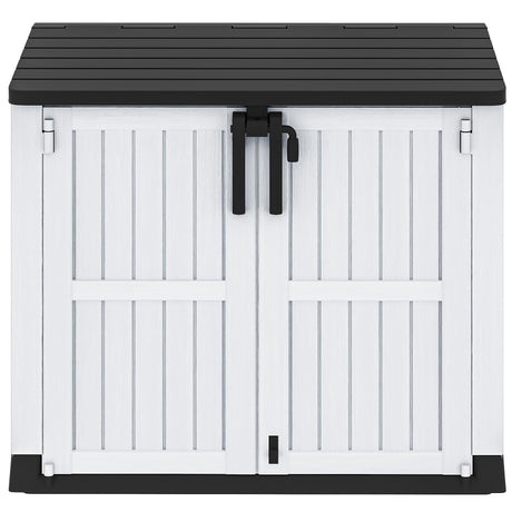 DWVO 36 cu ft Tool Storage Shed, Storage for Bakcyard, Patio, and Garden, Resin Plastic Shed with Sloped Lid, Lockable Door, and Wood Grain Finish, Light Gray DWVO