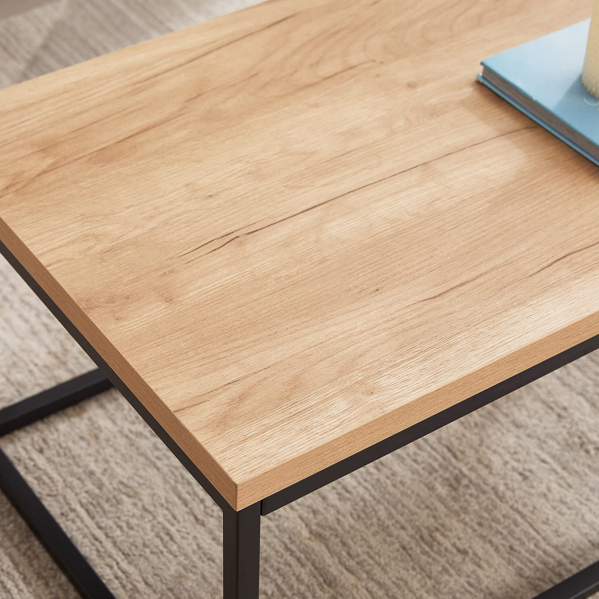 CENSI 30" Square Coffee Table, Natural Oak Light Wood Center Table for Living Room, Modern Industrial Farmhouse Cocktail Table, Extra Thick 1.2" Top with Sturdy Metal Frame, Scandi Style CENSI