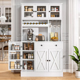 DWVO 71''H Kitchen Pantry Storage Cabinet with Power Outlet, Tall Cabinet with Doors, Shelves & Drawer, Buffet Cabinet with Goblet Holder and Wine Rack for Kitchen, Living Room (41''W, White) DWVO