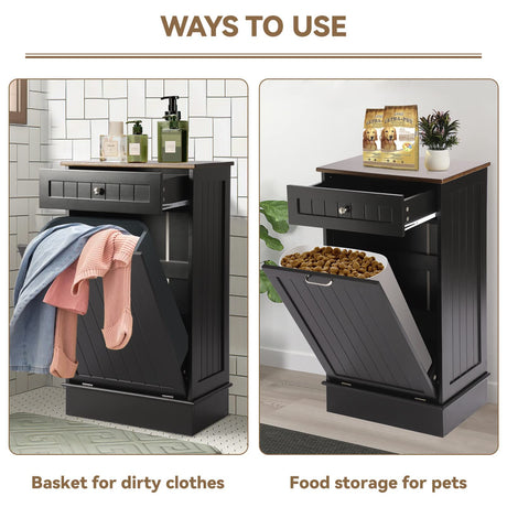 LOUVIXA Tilt Out Trash Bin Cabinet Dog Proof Trash Can Holder Kitchen Island Without Garbage Bin or Tilt Out Laundry Hamper, Black LOUVIXA