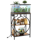 HavenlyYouth 10 Gallon Aquarium Stand with Power Outlet, 3 Tier Heavy Duty Metal Fish Tank Stand with Storage, Fish Tank Table for Home Office, 21.3" x 11.8" x 29", Rustic Brown HavenlyYouth