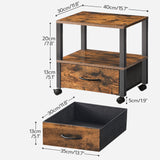 HOOBRO Printer Stand, Printer Stand with Storage, Under Desk Printer Table, Printer Cart with Drawer and Shelves, Rolling Small Printer Stand on Wheels, for Office, Rustic Brown and Black BF39PS01 HOOBRO