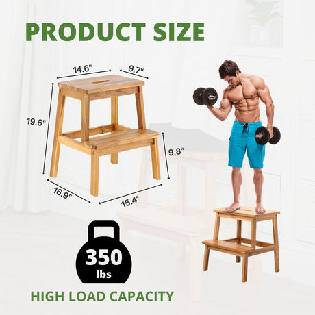 BEEFURNI 2 Step Wood Stool, Wooden Stepping Stools for Adults & Kids 350 lbs, Kids Stepping Chair, Bathroom, Bedroom Bench, Closet Climbing Chair, Easy to Assemble, 1 Year Manufacturer Warranty BEEFURNI