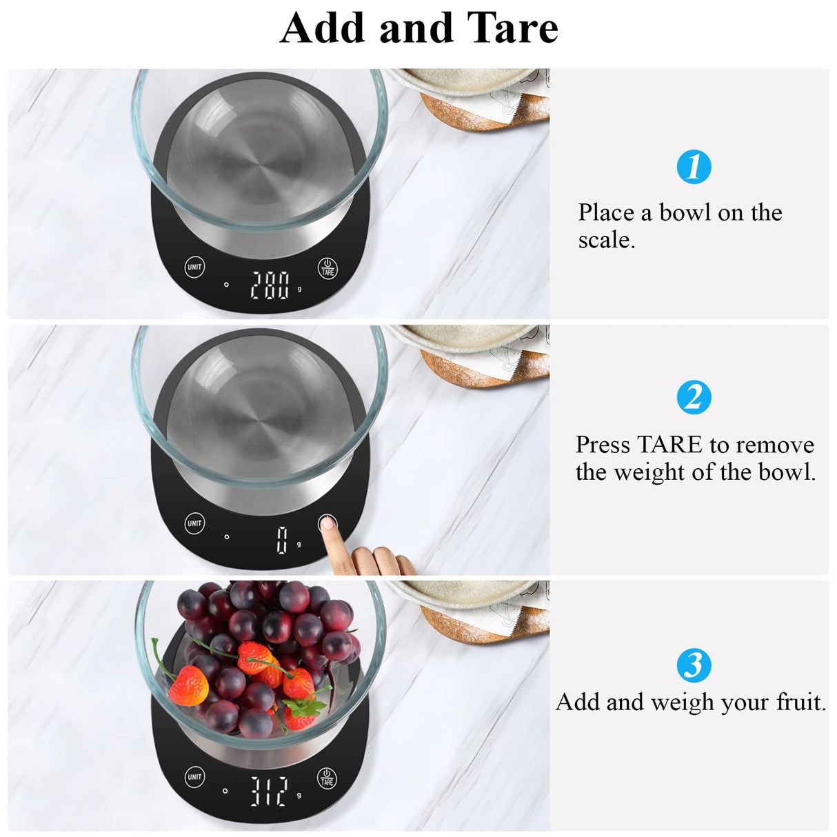 Homebuds 22lb Digital Food Scale Grams and Ounces in 1g, High Precision Assured by Kitchen Scale Professional Factory Since 2001, Gram Scale for Cooking and Baking, LED, 3*AAA Included, Black HomeBuds