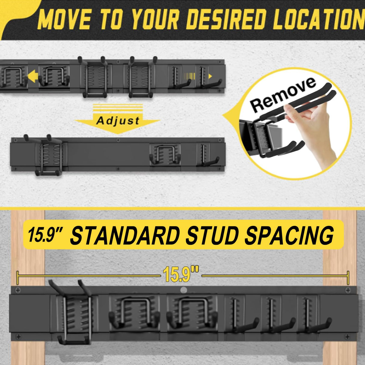 SAMRELAX 64'' Garage Tool Organizer Wall Mount, 18 PCS Adjustable Garden Tool Hanger Rack, Garage Hooks Heavy Duty, Shovel Holder Wall Mount, Storage Hooks for Hanging in Garage SAMRELAX