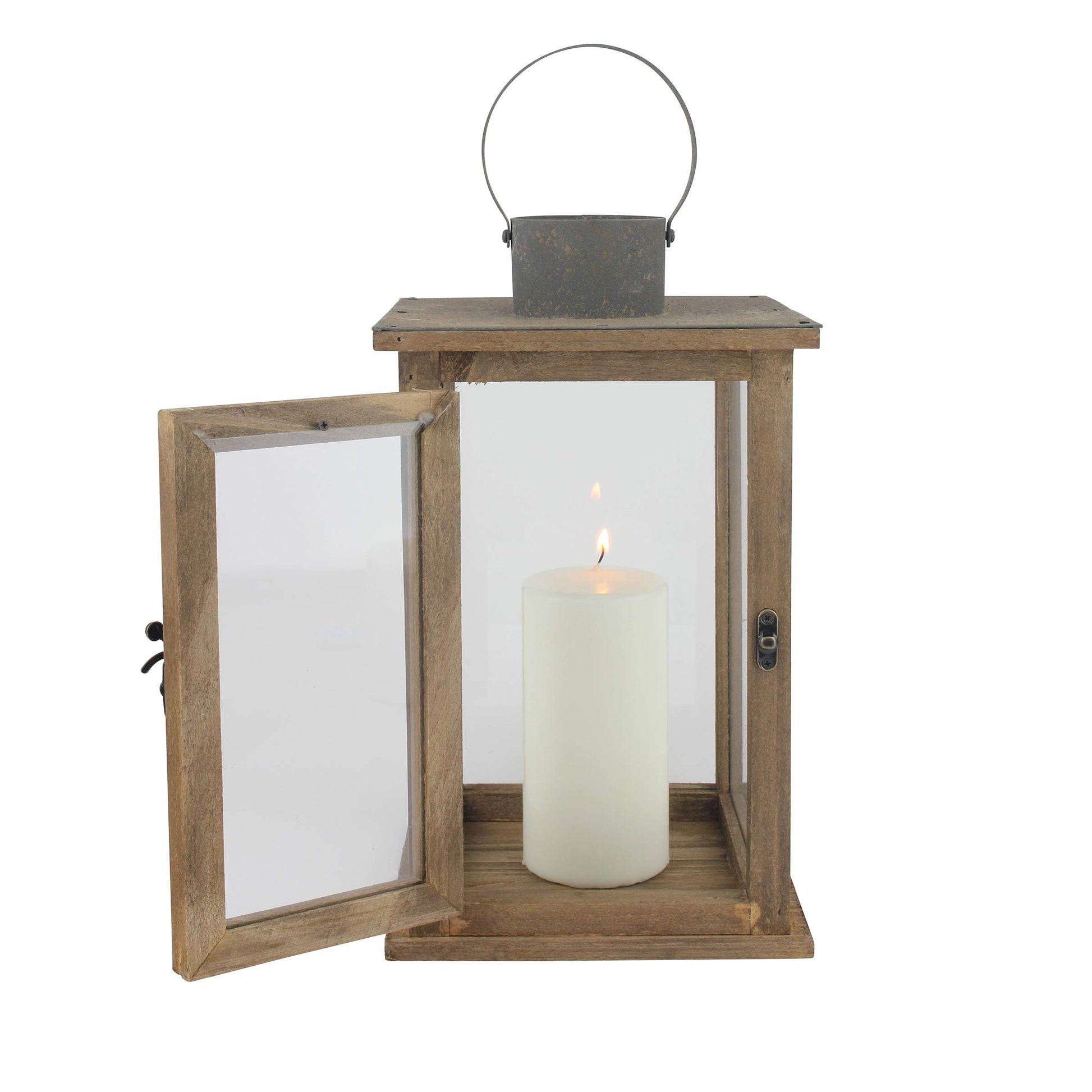 Stonebriar SB-5174B Rustic 12.5" Wooden Candle Lantern, Large, Brown - WoodArtSupply