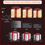 Christmas Decorations, Set of 3 Christmas Lighted Gift Boxes, Plush Christmas Ornaments with 60 LED Warm White Christmas Lights for Christmas Tree Skirt Fireplace Table Room Indoor Decor Aokudoni