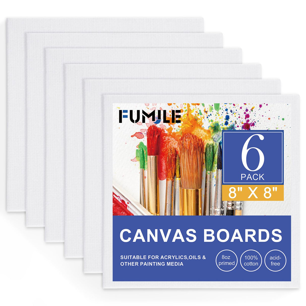 FUMILE Canvas Boards for Painting 8x8, 6 Pack Canvases for Painting Primed Acid Free Blank Canvas Panels for Painting Canvas for Classroom and Painting Parties. FUMILE