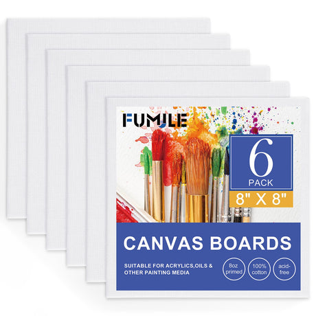 FUMILE Canvas Boards for Painting 8x8, 6 Pack Canvases for Painting Primed Acid Free Blank Canvas Panels for Painting Canvas for Classroom and Painting Parties. FUMILE
