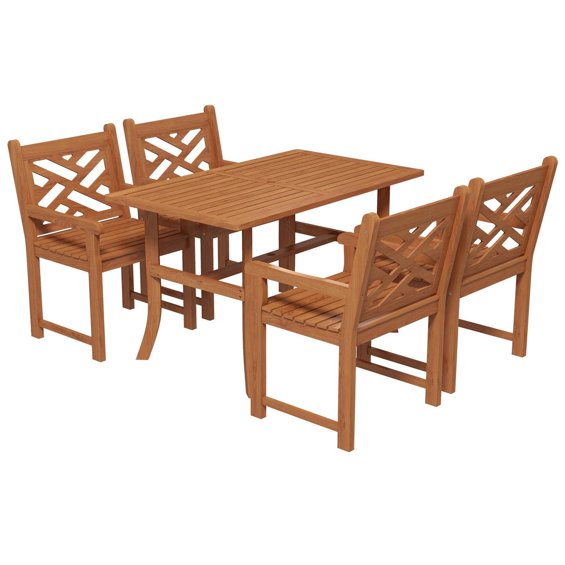 Outsunny Outdoor Patio Dining Set, 4 Seater Wood Dining Table and Chairs for Backyard, Conservatory, Garden, Poolside, Deck, Teak - WoodArtSupply