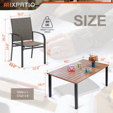 MIXPATIO 7-Piece Outdoor Dining Set 6 Brown Textilene Chairs and Teak Color Tabletop Outdoor Dining Table with 1.57"~2" Umbrella Hole for Deck Garden Backyard MIXPATIO