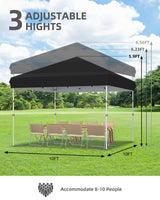 10x10 Pop Up Canopy with Humanization One Button Push Setup - Heavy Duty Outdoor Canopy Tent with Portable Roller Bag - 3 Adjustable Height, 4 Weight Bags, 8 Stakes & 4 Guy Ropes Included, Black GarveeLife