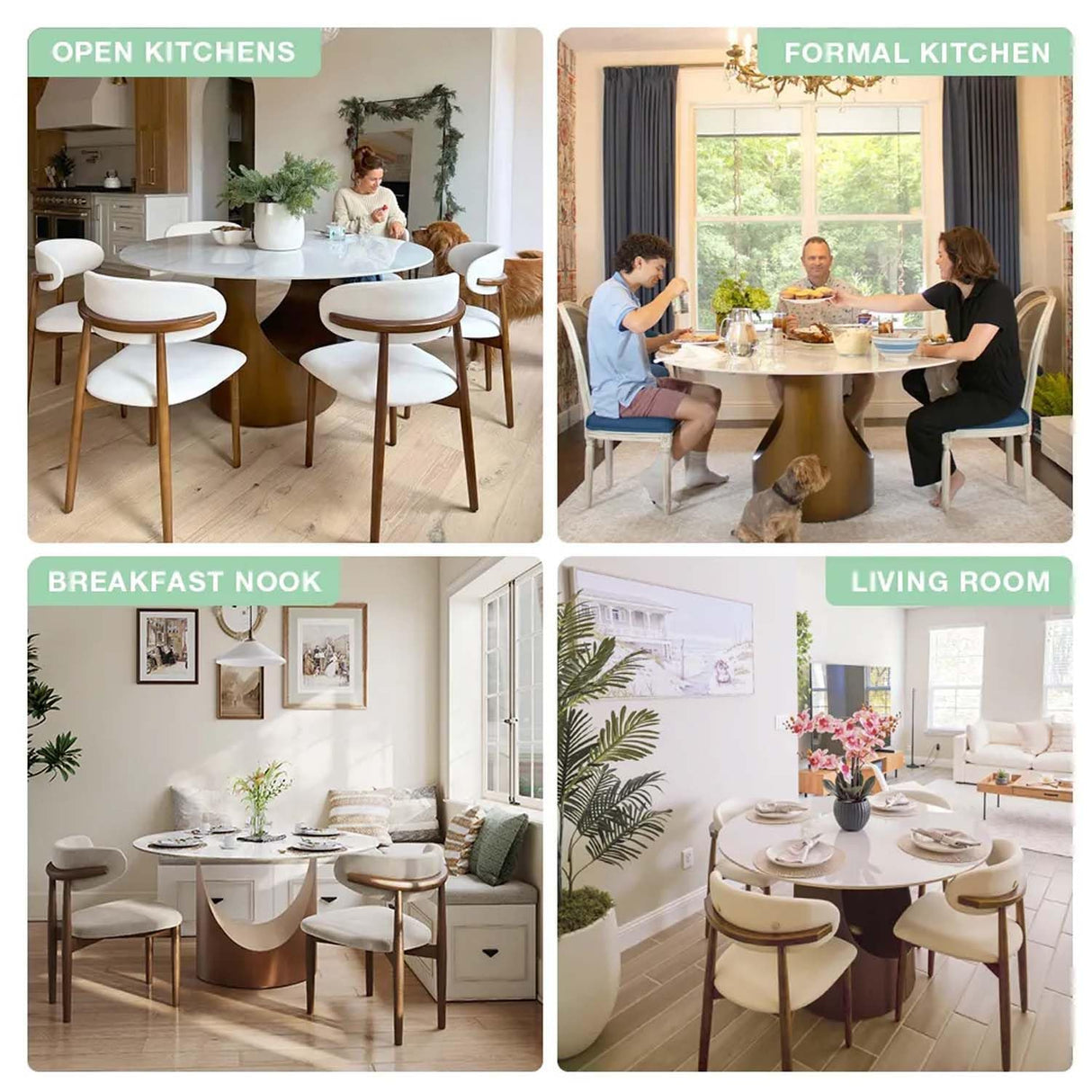 POVISON 59" Round Dining Table for 6, Glossy White Sintered Stone Dining Tabletop with Bronze Carbon Steel Pedestal, Modern Dining Room Table for Living Room, Kitchen (Table ONLY) POVISON