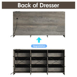 Fameill Dresser for Bedroom, 9 Drawer Wide Dresser Organizer with Charging Station, Tall Dresser for Hallway, Wood Dresser with Metal Handles, Ash Grey Fameill