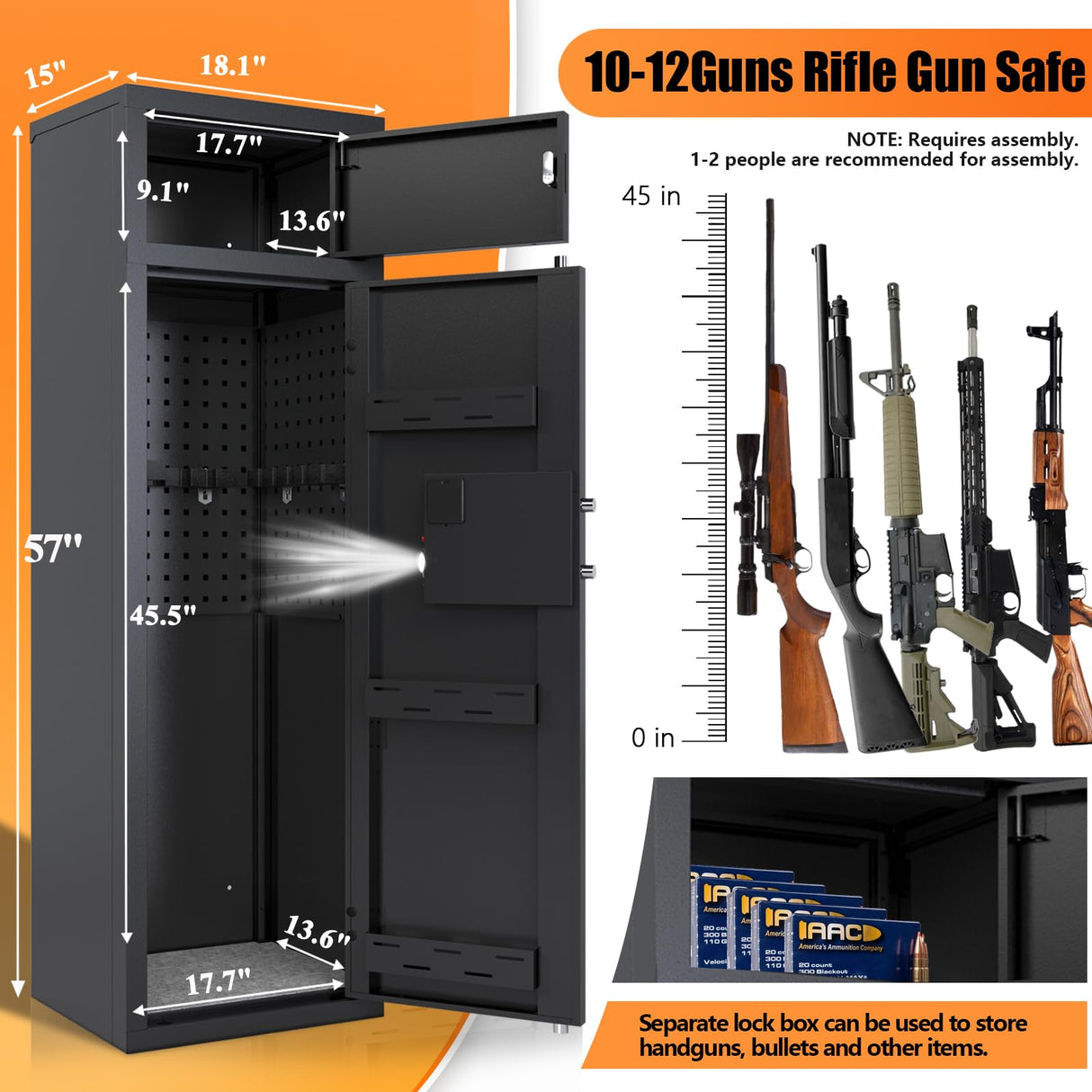 KAER 10-12 Gun Safe Rifle,Gun Safes for Home Rifle and Pistols,Gun Safes & Cabinets,Quick Access Gun Cabinet,Large Rifle Safe with Removable Shelf (Electronic 10-12 Gun Unassembled) KAER