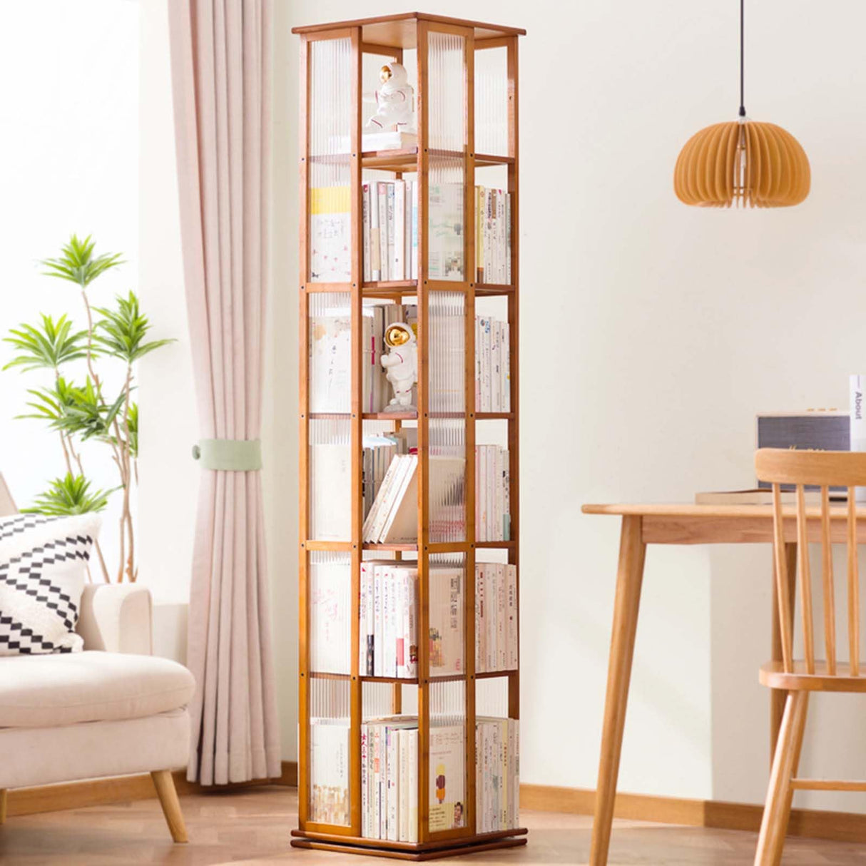 360° Rotating Brown Bookshelf - 6-Tier Floor Standing Corner Organizer for Small Spaces Generic