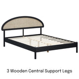 NTC Gem Wooden Bed Frame with Headboard and Natural Rattan, Solid Oak Foundation with Silent Slats, 1000 Lb Capacity, Effortless Assembly, King - Burnt Black NTC
