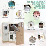 Costzon Kids Kitchen Playset, 9-in-1 Wooden Pretend Play Kitchen Toy Set w/Realistic Light & Sound, Ice Maker, Washing Machine, Microwave, Oven, Stove, Ice Cube Dispenser, Utensils, Sink Costzon