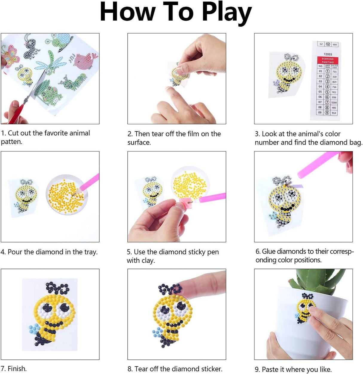 sinceroduct 5D Diamond Art Stickers for Kids, 18 Pcs Insect & Animal Sticker Kits, Eco-Friendly DIY Craft Set for Creative Skills Development sinceroduct