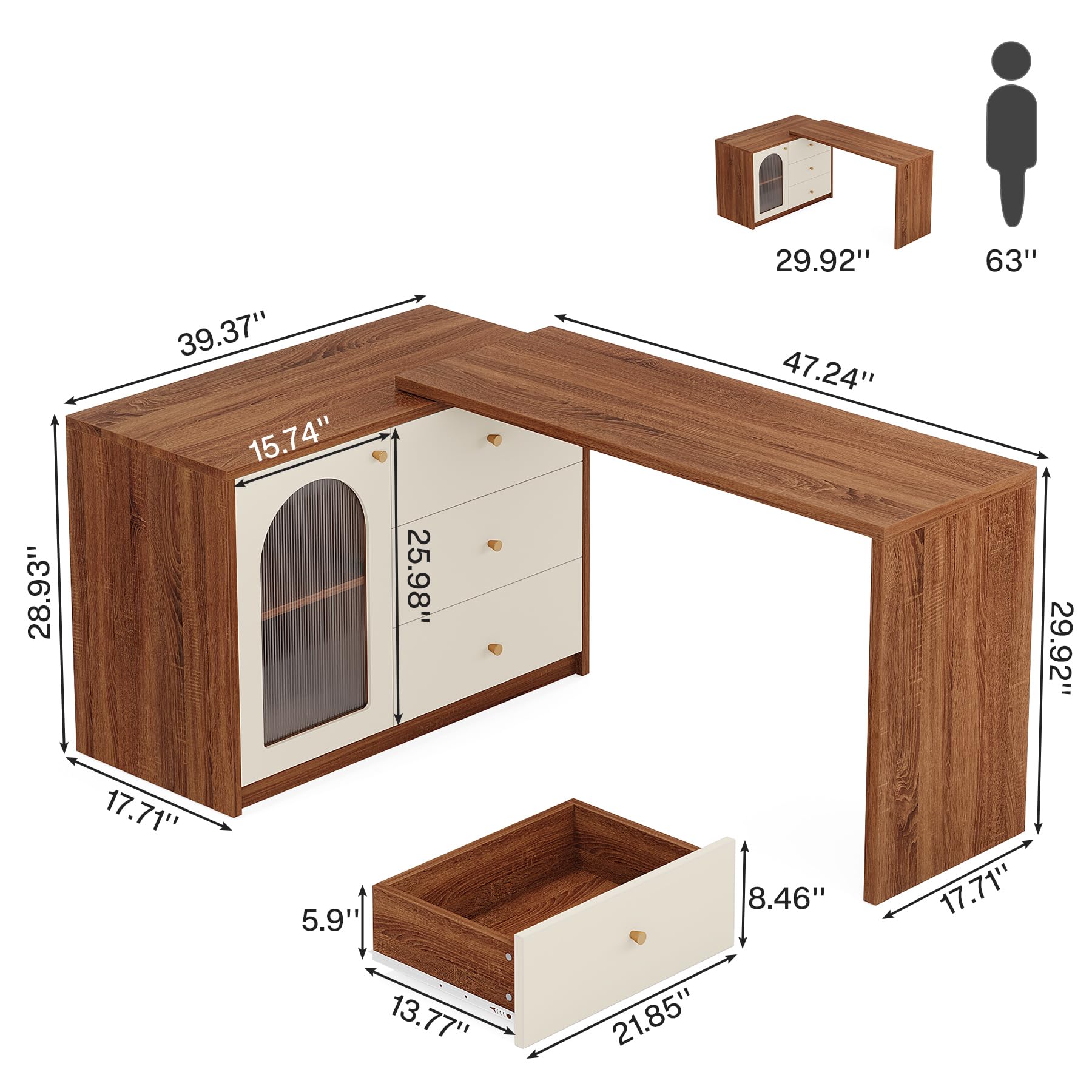 Tribesigns L Shaped Computer Desk with Drawers, Modern Corner Home Office Desk with Reversible Storage Cabinet, Long Study Writing Desk Workstation for Home Office, Rustic Brown - WoodArtSupply