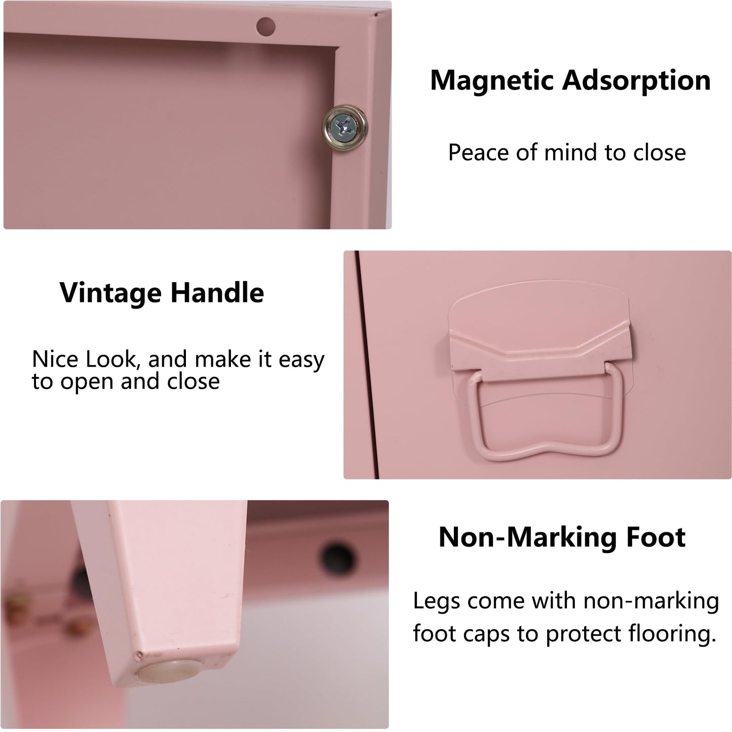 MIOCASA TV Stand Metal TV Table with Storage Steel 3 Door Locker Cabinet for Living Room (Pink)