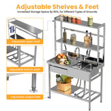 Toemics 39'' Stainless Steel Utility Sink, Free Standing Commercial Single Bowl Sink with Left Drawer & Shelves & Cold and Hot Water Pipe, Indoor and Outdoor Sink for Laundry Room, Garage, Kitchen Toemics